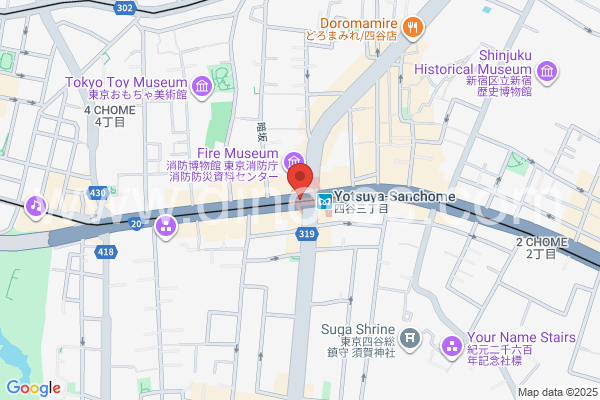 四谷三丁目メンズエステの地図です。map of Yotsuya-Sanchōme station where spa and massage salons are located