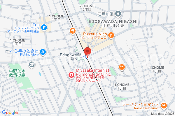 江戸川台メンズエステの地図です。map of Edogawadai station where spa and massage salons are located