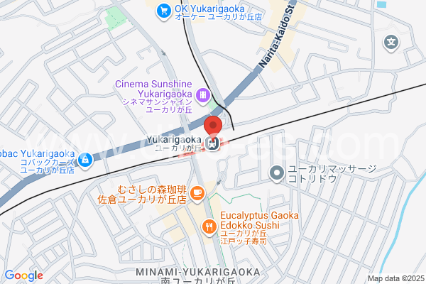 ユーカリが丘メンズエステの地図です。map of Yūkarigaoka station where spa and massage salons are located
