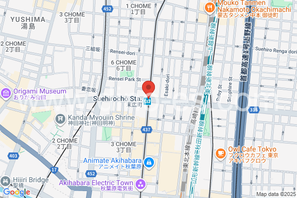 末広町(東京)メンズエステの地図です。map of Suehirochō station where spa and massage salons are located