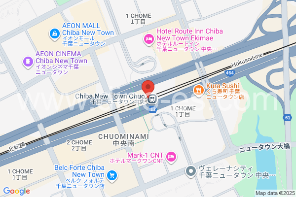 千葉ニュータウン中央メンズエステの地図です。map of Chiba New Town Chūō station where spa and massage salons are located