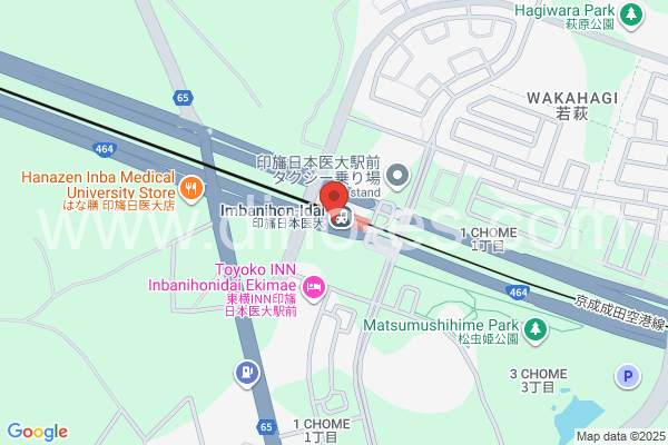 印旛日本医大メンズエステの地図です。map of Imba-Nihon-idai station where spa and massage salons are located