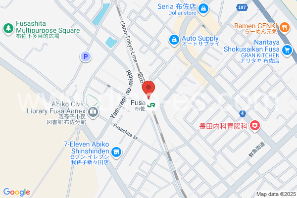 布佐メンズエステの地図です。map of Fusa station where spa and massage salons are located