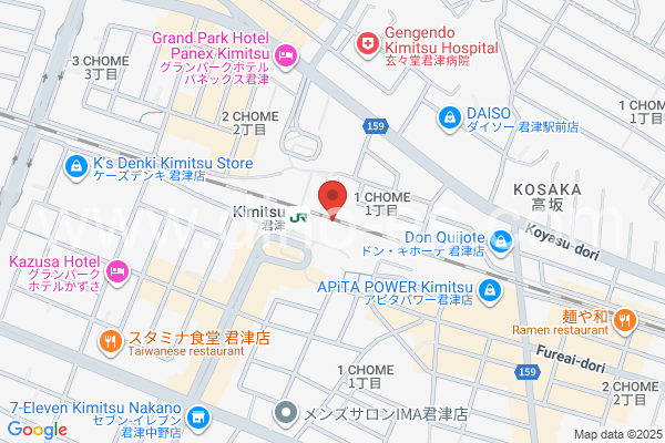 君津メンズエステの地図です。map of Kimitsu station where spa and massage salons are located