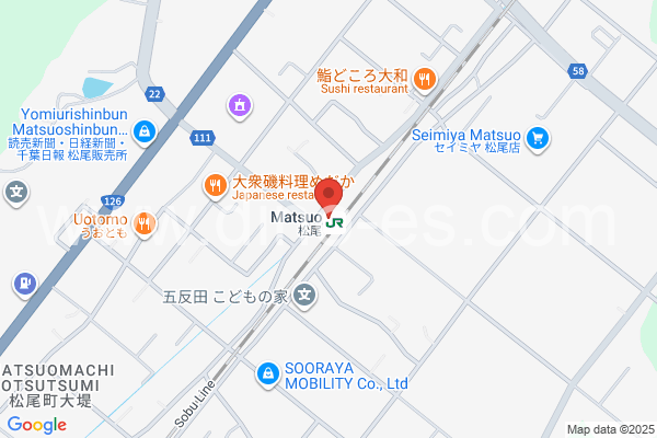 松尾(千葉)メンズエステの地図です。map of Matsuo station where spa and massage salons are located