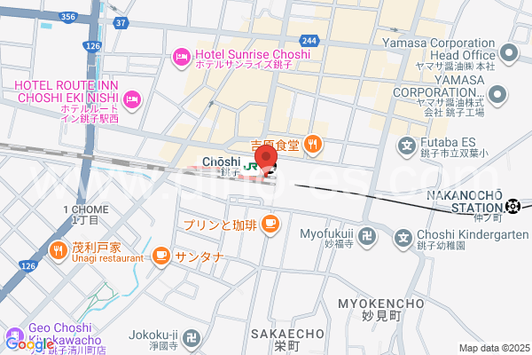 銚子メンズエステの地図です。map of Chōshi station where spa and massage salons are located