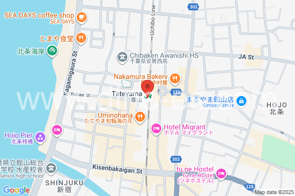 館山メンズエステの地図です。map of Tateyama station where spa and massage salons are located