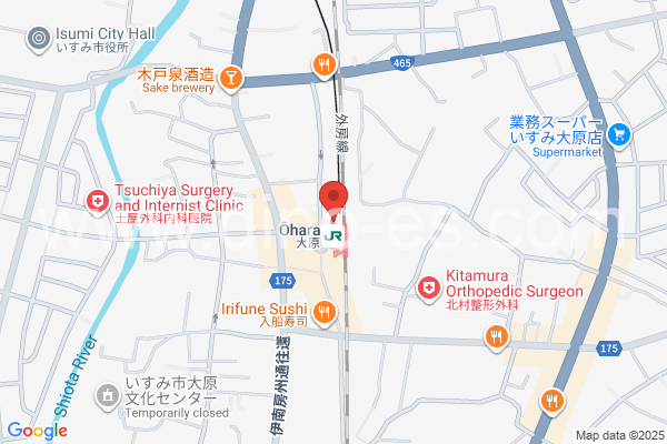 大原(千葉)メンズエステの地図です。map of Ōbara station where spa and massage salons are located