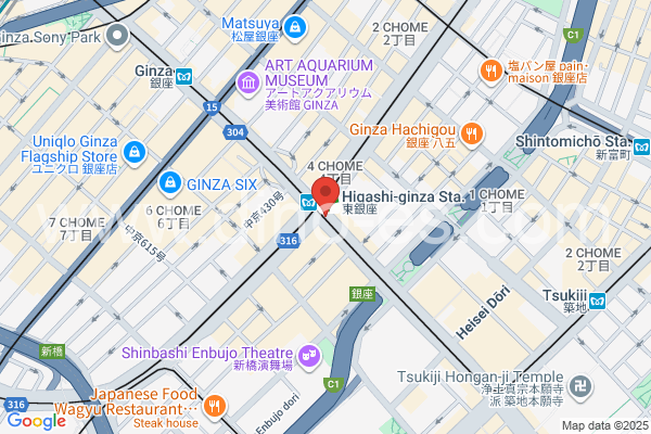 東銀座メンズエステの地図です。map of HigashiGinza station where spa and massage salons are located