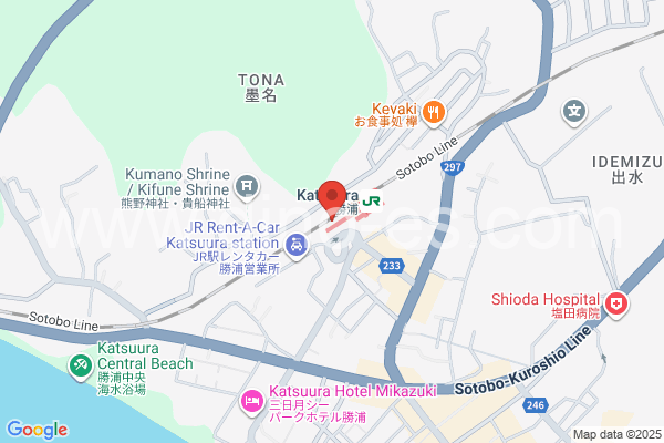 勝浦メンズエステの地図です。map of Katsuura station where spa and massage salons are located