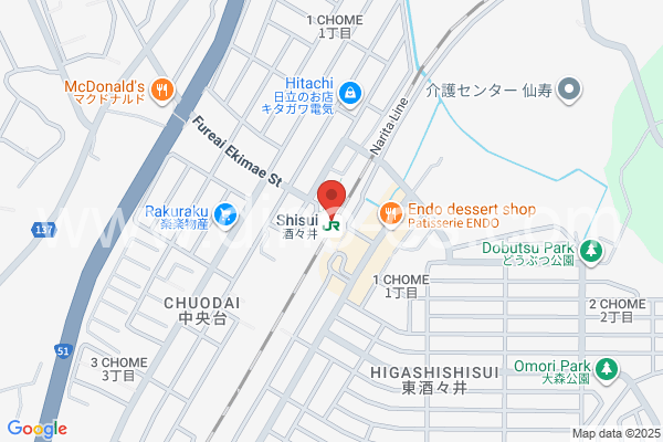酒々井メンズエステの地図です。map of Shisui station where spa and massage salons are located