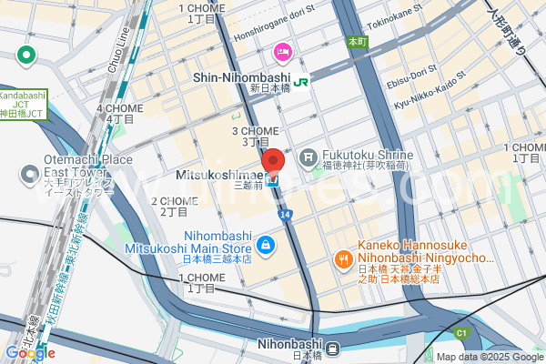 三越前メンズエステの地図です。map of Mitsukoshimae station where spa and massage salons are located