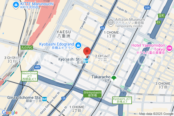 京橋(東京)メンズエステの地図です。map of Kyōbashi station where spa and massage salons are located
