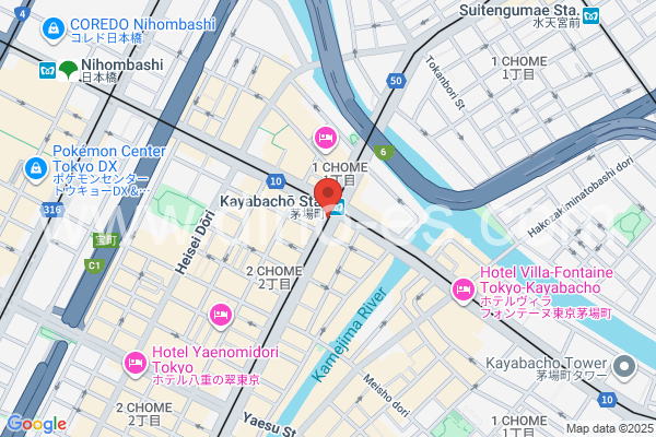 茅場町メンズエステの地図です。map of Kayabachō station where spa and massage salons are located
