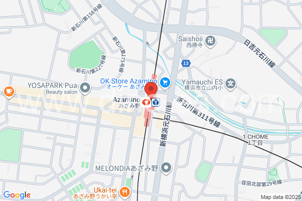 あざみ野メンズエステの地図です。map of Azamino station where spa and massage salons are located