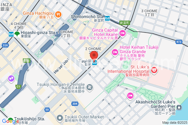 築地メンズエステの地図です。map of Tsukiji station where spa and massage salons are located