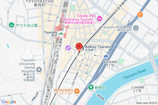 京急鶴見メンズエステの地図です。map of Keikyū Tsurumi station where spa and massage salons are located