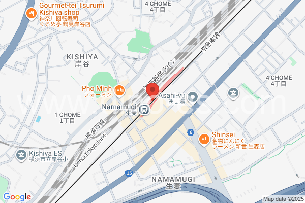 生麦メンズエステの地図です。map of Namamugi station where spa and massage salons are located