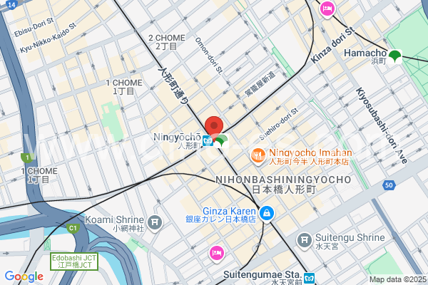 人形町メンズエステの地図です。map of Ningyōchō station where spa and massage salons are located