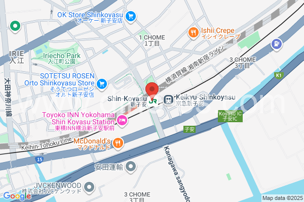 新子安メンズエステの地図です。map of Shin-Koyasu station where spa and massage salons are located