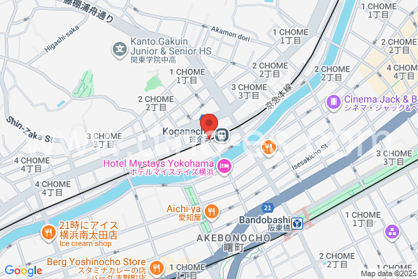 黄金町メンズエステの地図です。map of Koganechō station where spa and massage salons are located