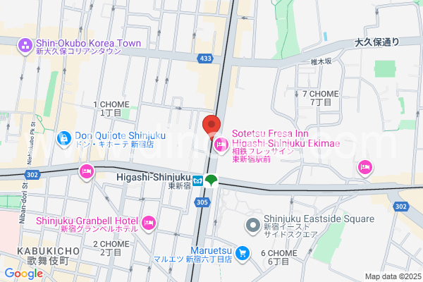東新宿メンズエステの地図です。map of HigashiShinjuku station where spa and massage salons are located