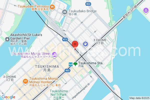 月島メンズエステの地図です。map of Tsukishima station where spa and massage salons are located
