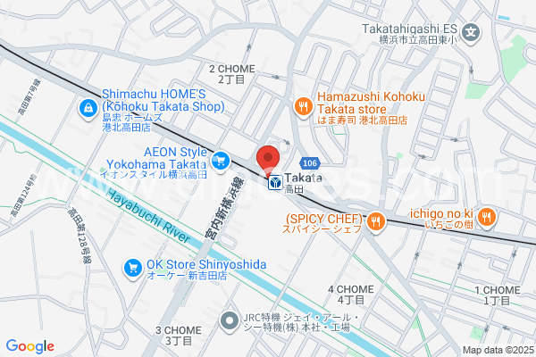 高田(神奈川)メンズエステの地図です。map of Takada station where spa and massage salons are located