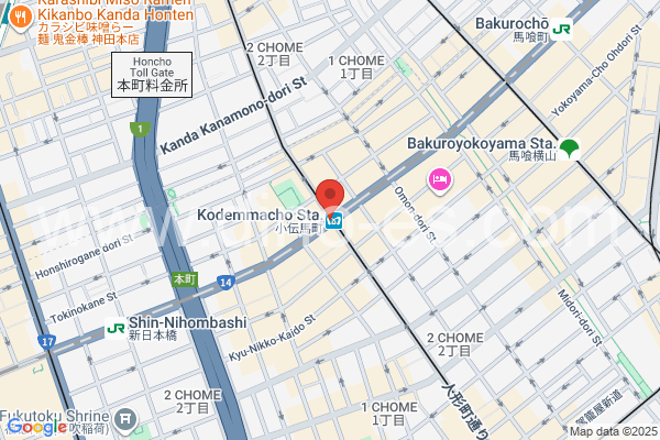 小伝馬町メンズエステの地図です。map of Kodenmachō station where spa and massage salons are located