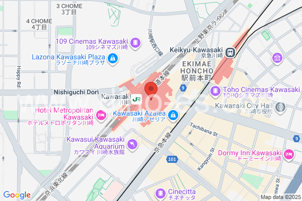 川崎メンズエステの地図です。map of Kawasaki station where spa and massage salons are located