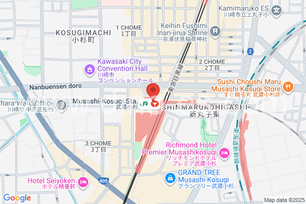 武蔵小杉メンズエステの地図です。map of Musashi-Kosugi station where spa and massage salons are located