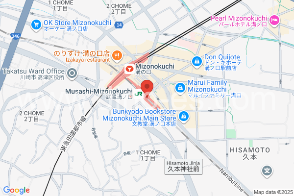 武蔵溝ノ口メンズエステの地図です。map of Musashi-Mizonokuchi station where spa and massage salons are located