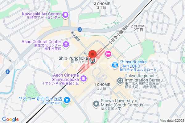 新百合ヶ丘メンズエステの地図です。map of Shin-Yurigaoka station where spa and massage salons are located