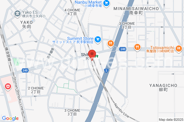 尻手メンズエステの地図です。map of Shitte station where spa and massage salons are located