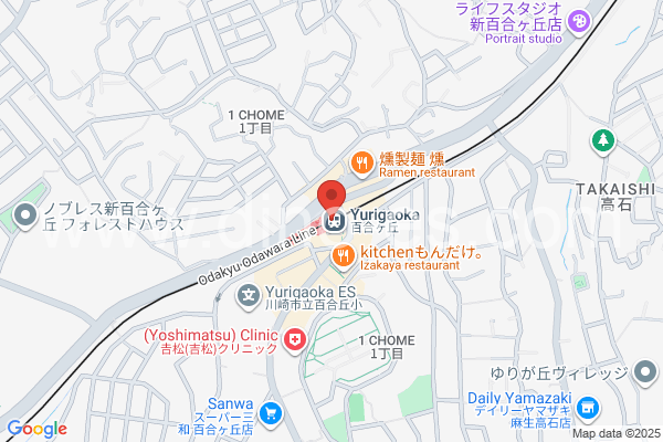 百合ヶ丘メンズエステの地図です。map of Yurigaoka station where spa and massage salons are located