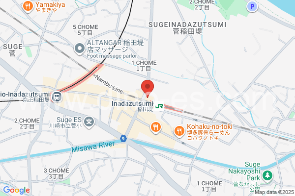 稲田堤メンズエステの地図です。map of Inadazutsumi station where spa and massage salons are located