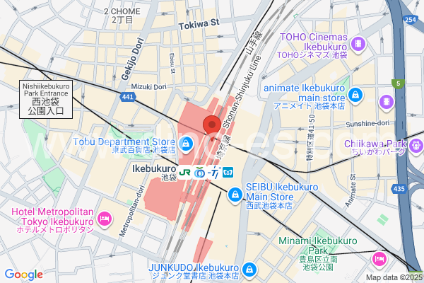 池袋メンズエステの地図です。map of Ikebukuro station where spa and massage salons are located
