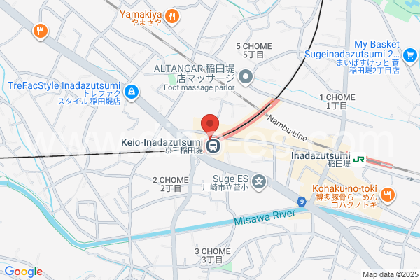 京王稲田堤メンズエステの地図です。map of Keiō Inadazutsumi station where spa and massage salons are located