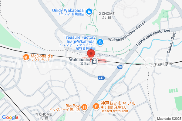 若葉台メンズエステの地図です。map of Wakabadai station where spa and massage salons are located