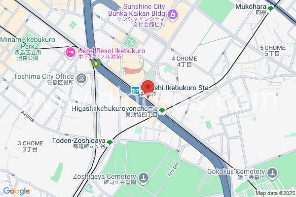 東池袋メンズエステの地図です。map of HigashiIkebukuro station where spa and massage salons are located