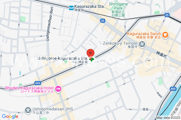 牛込神楽坂メンズエステの地図です。map of Ushigome-Kagurazaka station where spa and massage salons are located