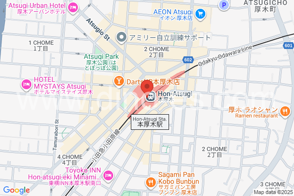 本厚木メンズエステの地図です。map of HonAtsugi station where spa and massage salons are located