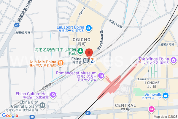海老名メンズエステの地図です。map of Ebina station where spa and massage salons are located
