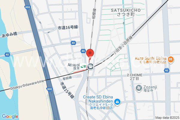 厚木メンズエステの地図です。map of Atsugi station where spa and massage salons are located