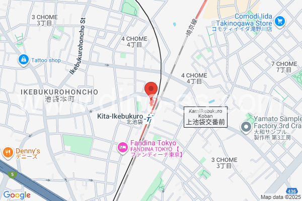 北池袋メンズエステの地図です。map of Kita-Ikebukuro station where spa and massage salons are located