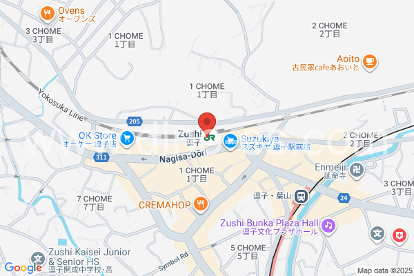 逗子メンズエステの地図です。map of Zushi station where spa and massage salons are located