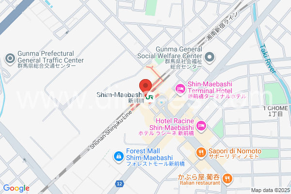 新前橋メンズエステの地図です。map of Shin-Maebashi station where spa and massage salons are located