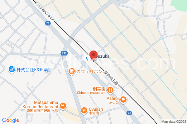 藪塚メンズエステの地図です。map of Yabuzuka station where spa and massage salons are located
