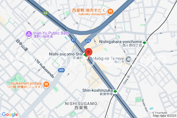 西巣鴨メンズエステの地図です。map of Nishi-Sugamo station where spa and massage salons are located
