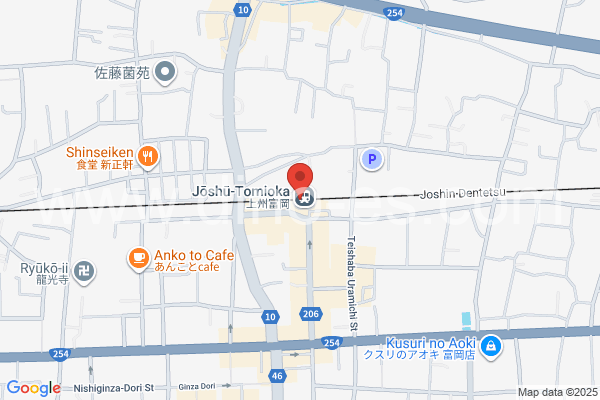上州富岡メンズエステの地図です。map of Jōshū-Tomioka station where spa and massage salons are located